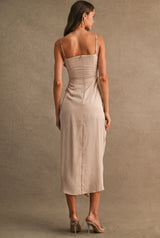 ANGELICA FRONT RUFFLE MIDI DRESS