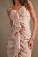 ANGELICA FRONT RUFFLE MIDI DRESS