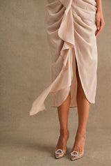 ANGELICA FRONT RUFFLE MIDI DRESS