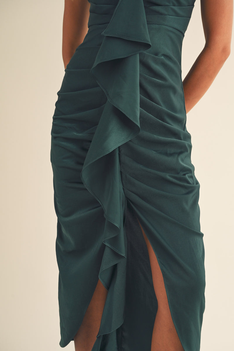 XIOMARA FRONT RUFFLE MIDI DRESS
