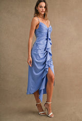 ANGELICA FRONT RUFFLE MIDI DRESS