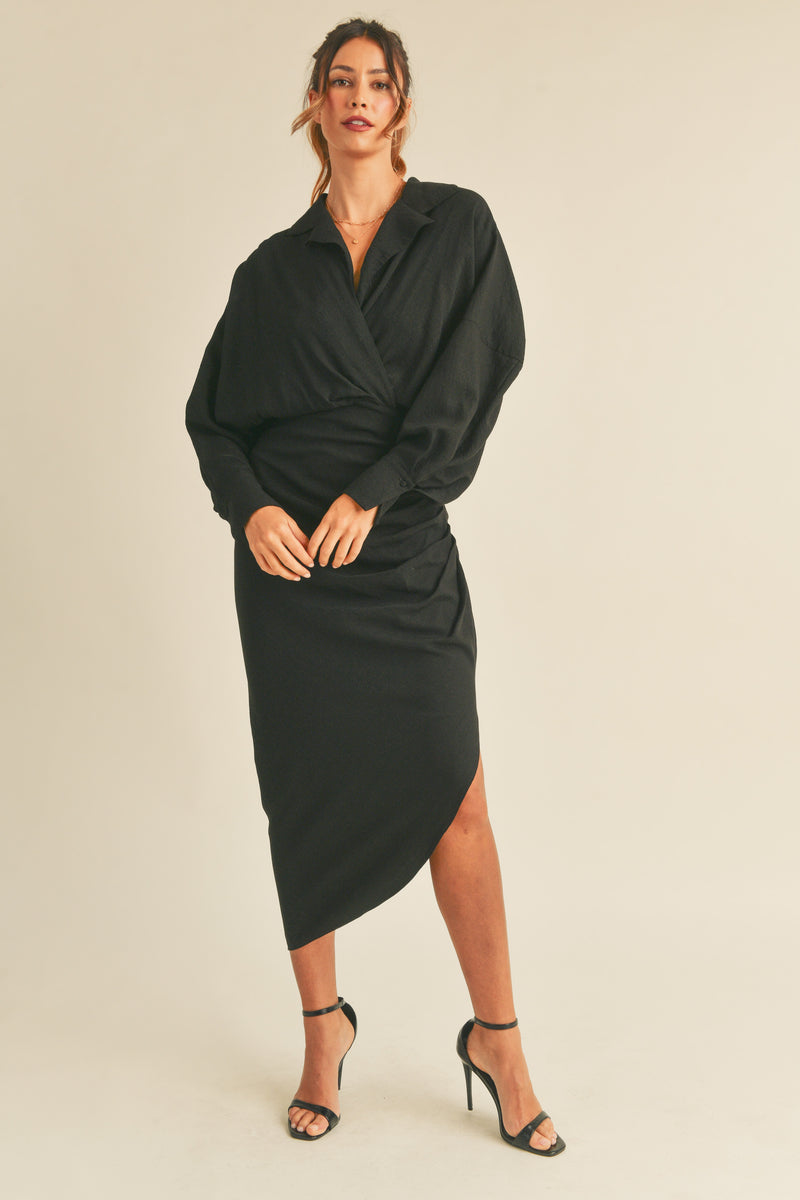 IMANI LONG SLEEVE SHIRT MIDI DRESS