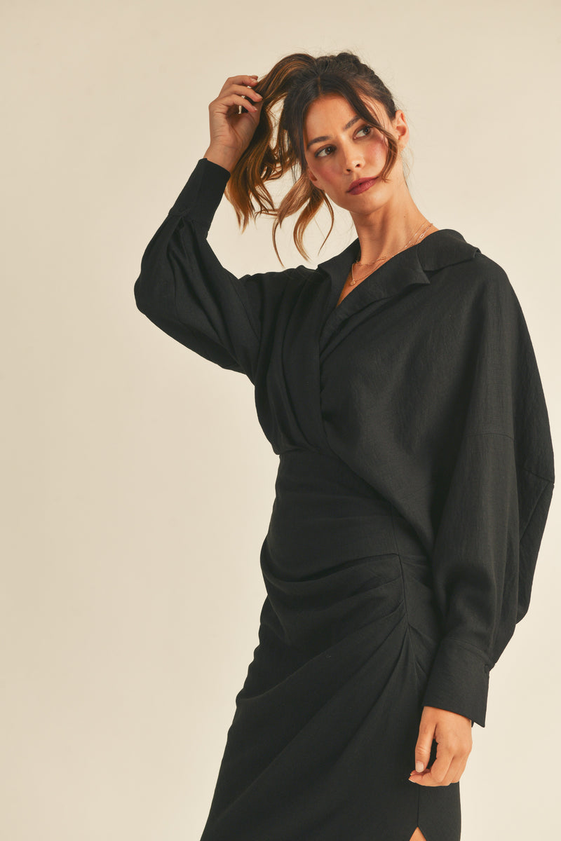 IMANI LONG SLEEVE SHIRT MIDI DRESS
