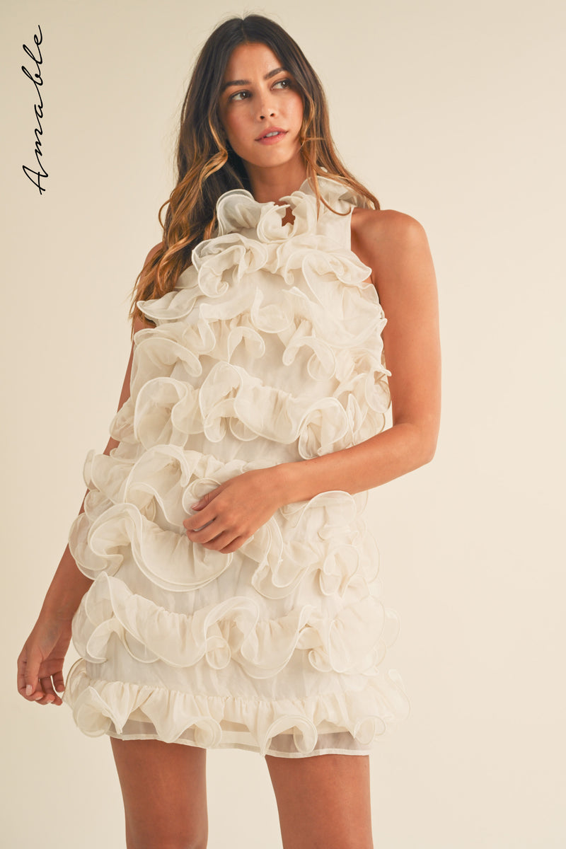 LIESL PUFFY RUFFLE MINI DRESS