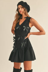 FEMKE SATIN BOW TRIMS RUFFLE MINI DRESS