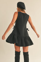 FEMKE SATIN BOW TRIMS RUFFLE MINI DRESS