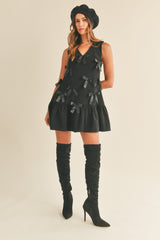 FEMKE SATIN BOW TRIMS RUFFLE MINI DRESS