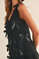 FEMKE SATIN BOW TRIMS RUFFLE MINI DRESS