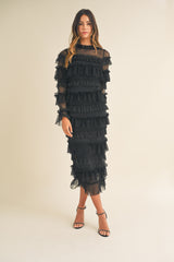 MAE FRILL TIERED TULLE MIDI DRESS