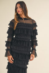 MAE FRILL TIERED TULLE MIDI DRESS