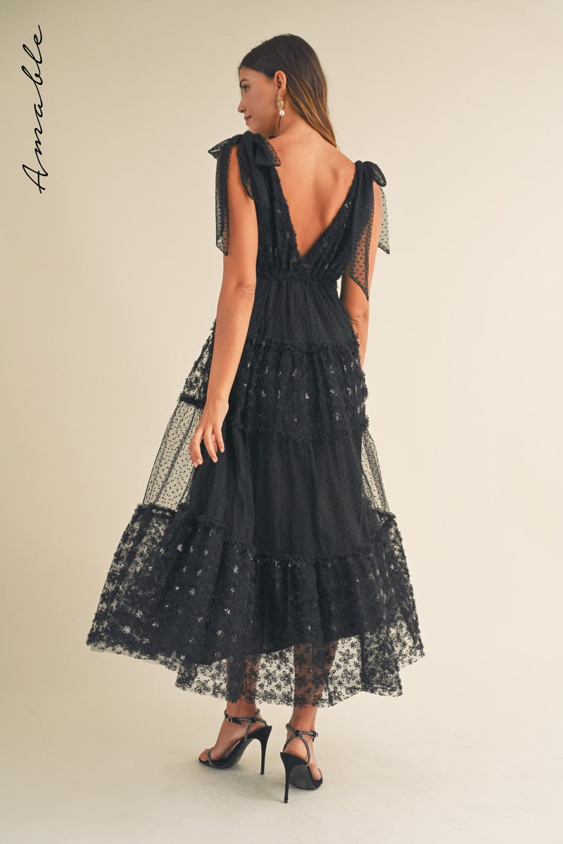 SOLENE FLORAL TEXTURED TIERED MAXI DRESS
