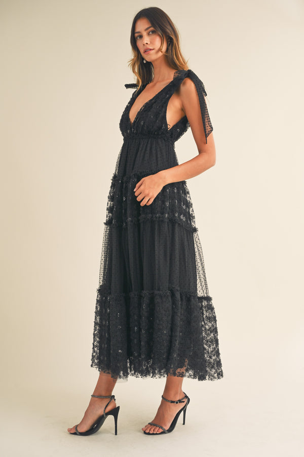 SOLENE FLORAL TEXTURED TIERED MAXI DRESS