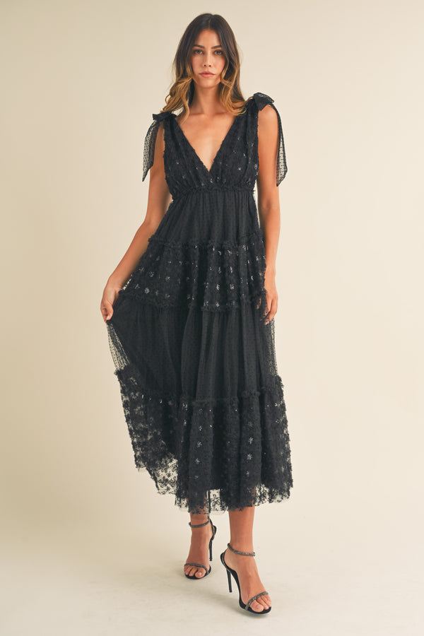 SOLENE FLORAL TEXTURED TIERED MAXI DRESS