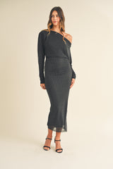 OCEAN NECKLINE RUCHED BODICE MIDI DRESS