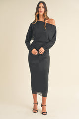 OCEAN NECKLINE RUCHED BODICE MIDI DRESS