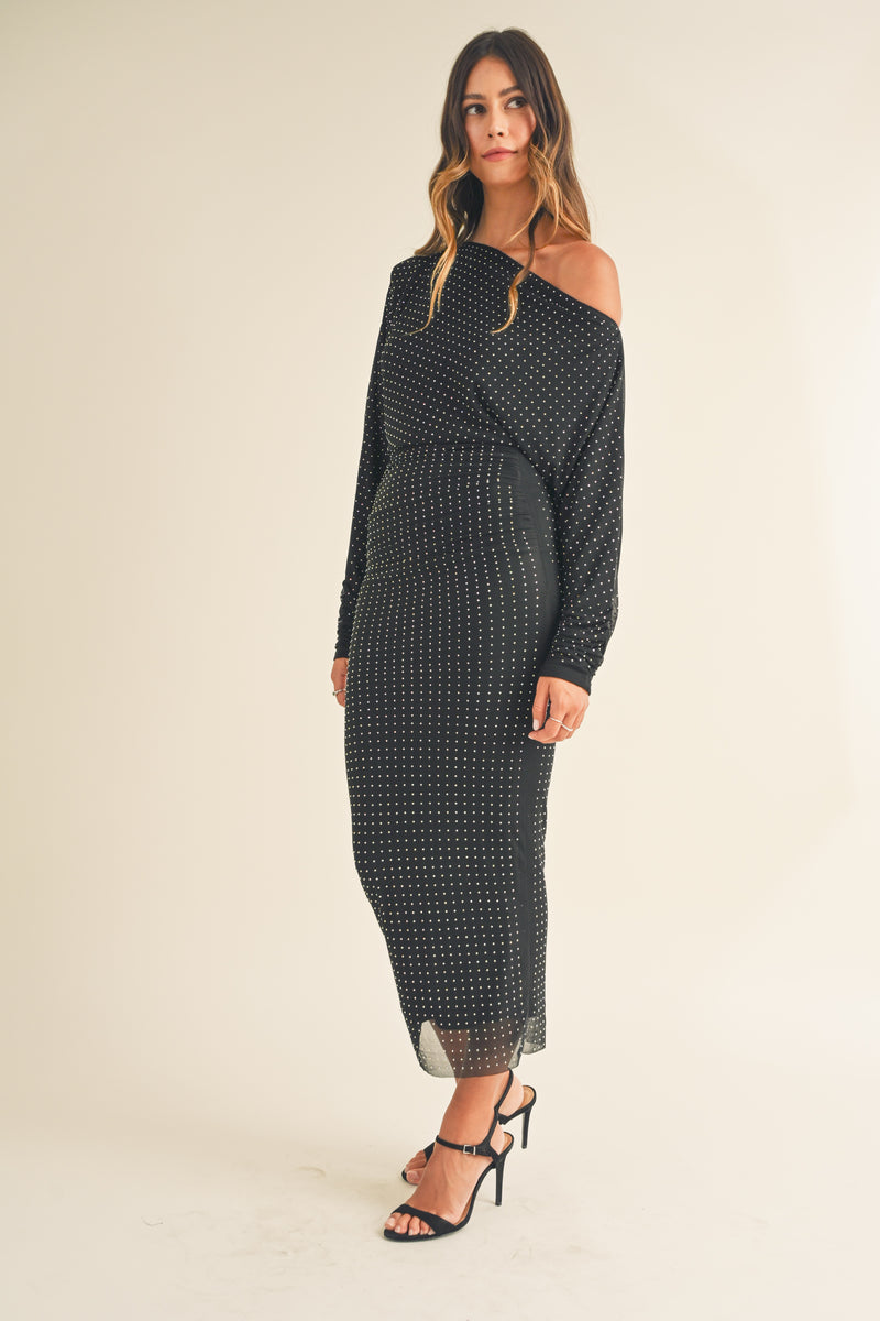 OCEAN NECKLINE RUCHED BODICE MIDI DRESS