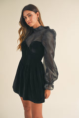 TRISTAN ORGANZA PUFF SLEEVE MINI DRESS