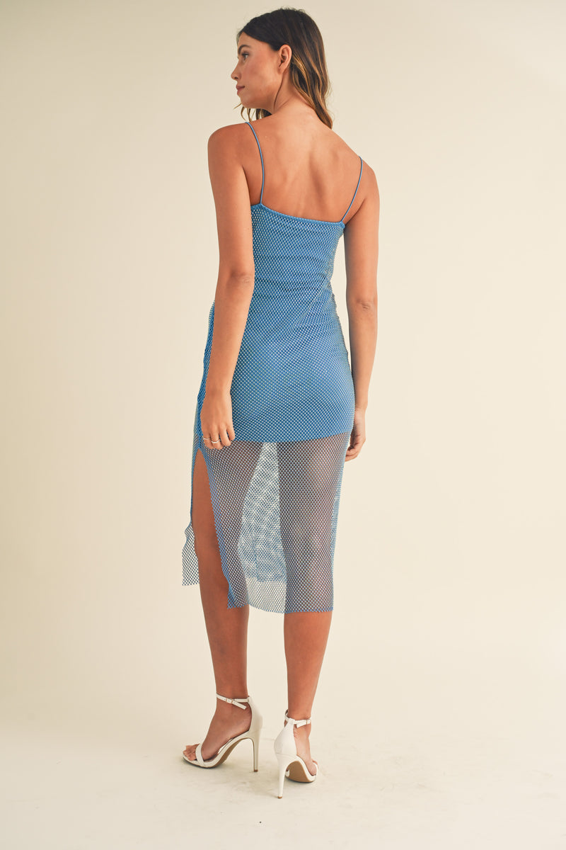 HEDDA RHINESTONE NET MIDI DRESS