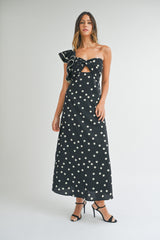 EMELY TWISTED ONE SHOULDER RUFFLE MAXI DRESS