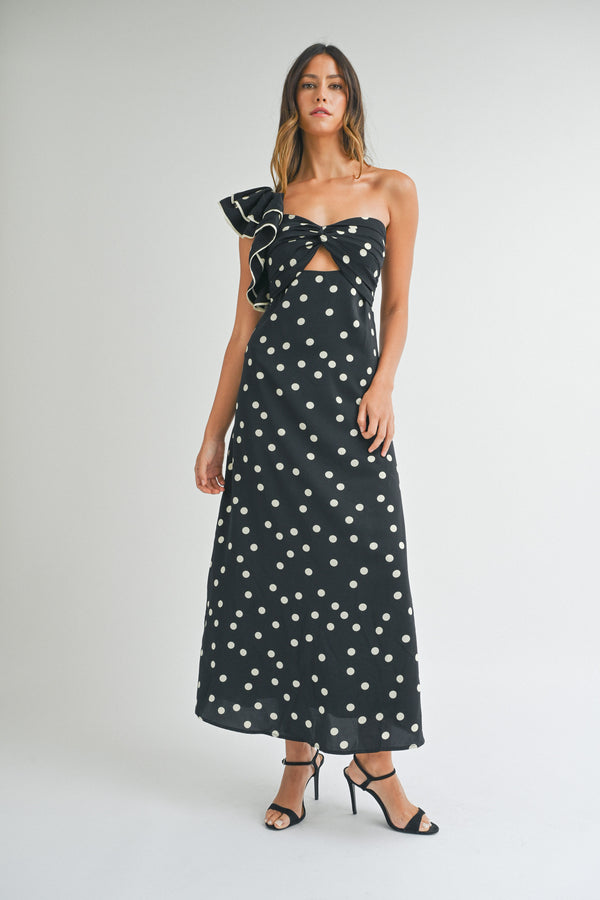 EMELY TWISTED ONE SHOULDER RUFFLE MAXI DRESS