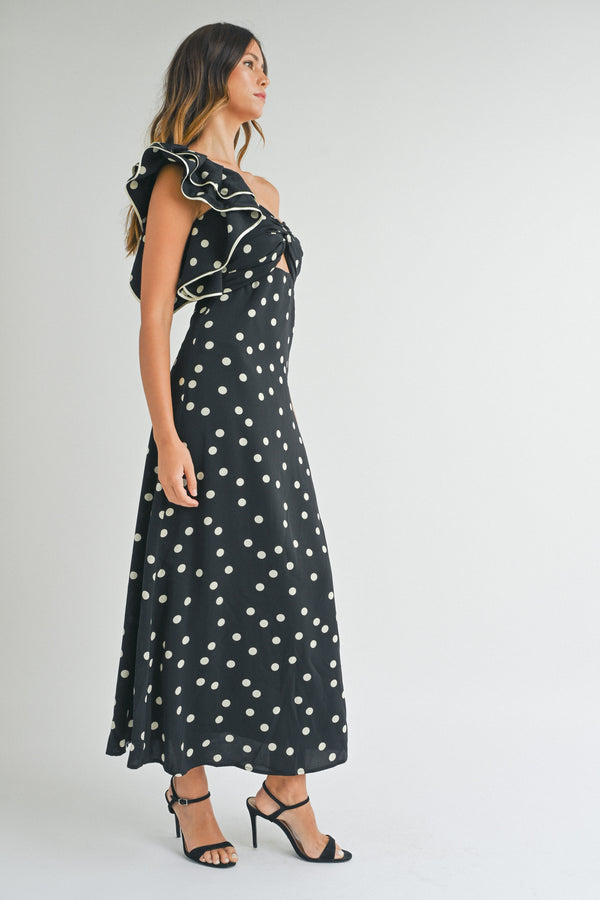 EMELY TWISTED ONE SHOULDER RUFFLE MAXI DRESS
