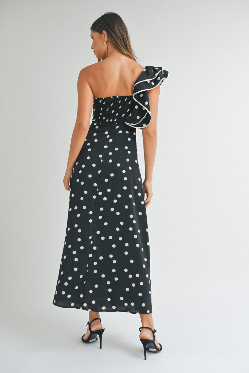 EMELY TWISTED ONE SHOULDER RUFFLE MAXI DRESS