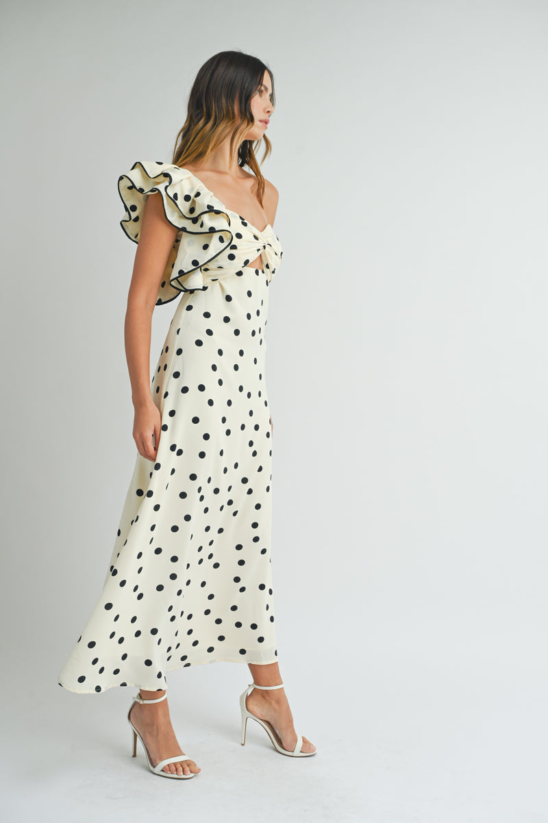 EMELY TWISTED ONE SHOULDER RUFFLE MAXI DRESS