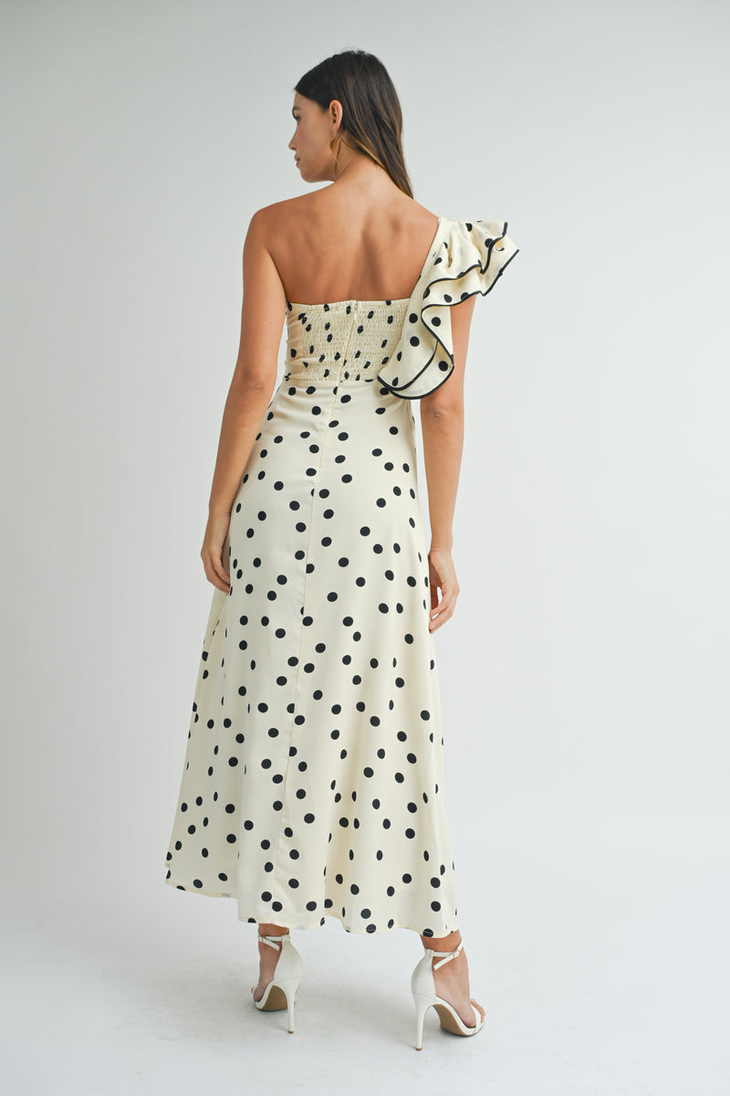 EMELY TWISTED ONE SHOULDER RUFFLE MAXI DRESS