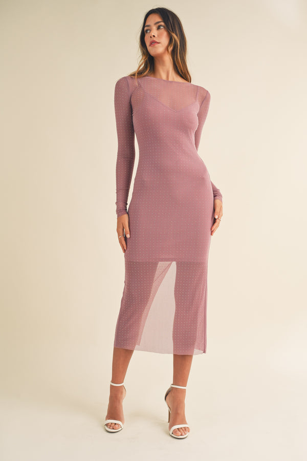 ELKE RHINESTONE MESH MAXI DRESS