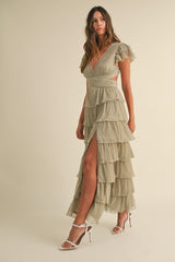 ALESSIA LUREX PLEATED TIERED MAXI DRESS