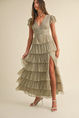 ALESSIA LUREX PLEATED TIERED MAXI DRESS