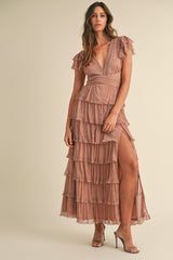 ALESSIA LUREX PLEATED TIERED MAXI DRESS