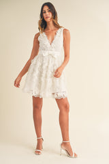GISELLE RIBBON DEEP V NECK FLORAL MINI DRESS