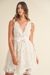 GISELLE RIBBON DEEP V NECK FLORAL MINI DRESS