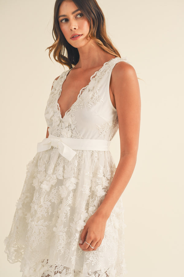 GISELLE RIBBON DEEP V NECK FLORAL MINI DRESS
