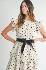 ROBIN POLKADOT SCALLOPED TIERED MIDI DRESS
