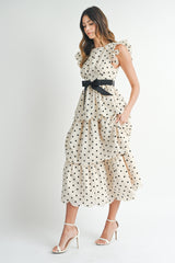 ROBIN POLKADOT SCALLOPED TIERED MIDI DRESS