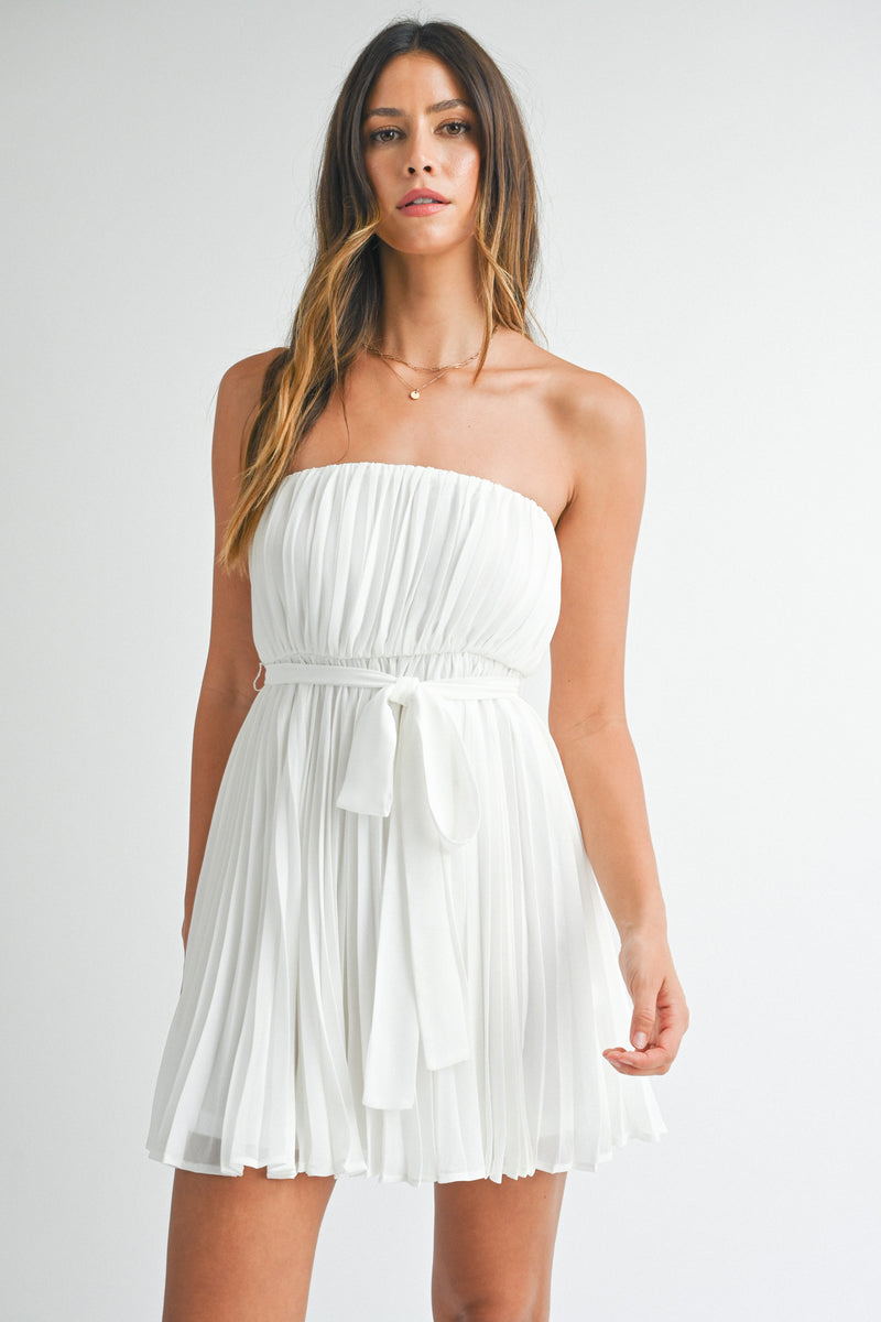 HEATHER PLEATED TUBE MINI DRESS