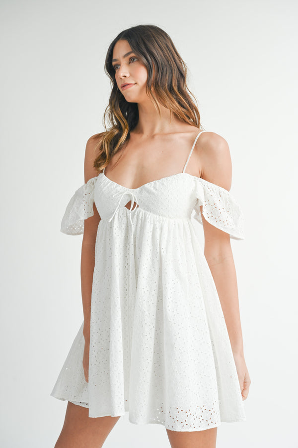 WENDIE EYELET LACE BABYDOLL MINI DRESS