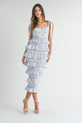 BLYTHE FLORAL TIERED BUSTIER MIDI DRESS