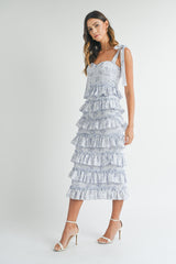BLYTHE FLORAL TIERED BUSTIER MIDI DRESS