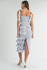 BLYTHE FLORAL TIERED BUSTIER MIDI DRESS