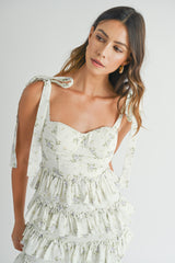 BLYTHE FLORAL TIERED BUSTIER MIDI DRESS