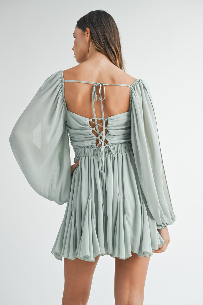 JUNI BACK TIED RUFFLE MINI DRESS