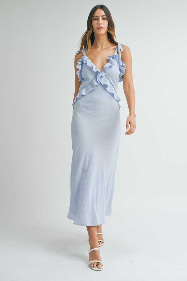 URSA SLEEVELESS RUFFLE MAXI DRESS