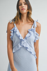 URSA SLEEVELESS RUFFLE MAXI DRESS