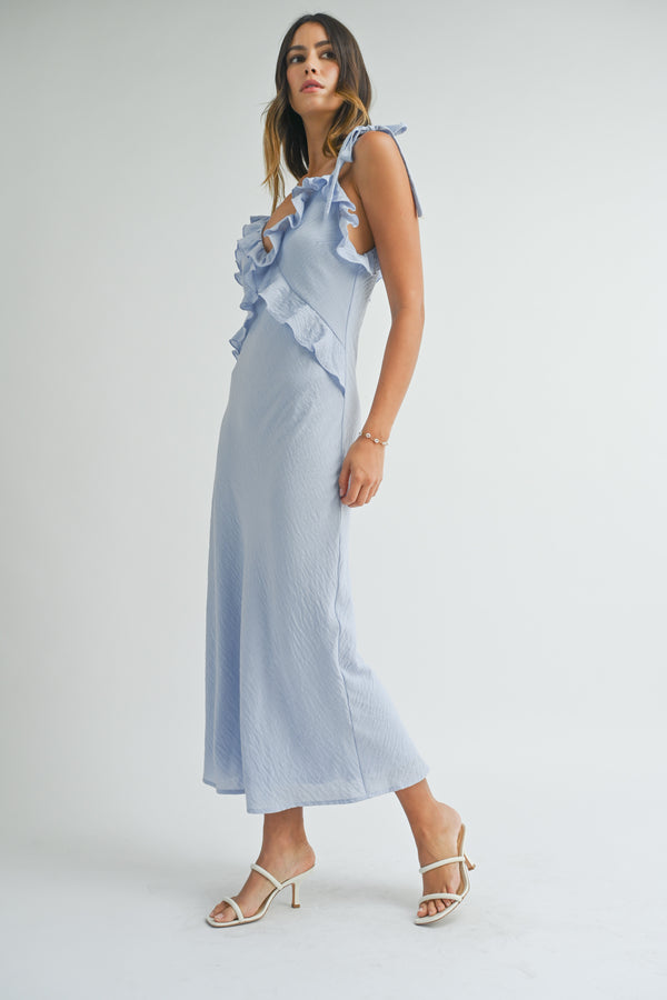 URSA SLEEVELESS RUFFLE MAXI DRESS