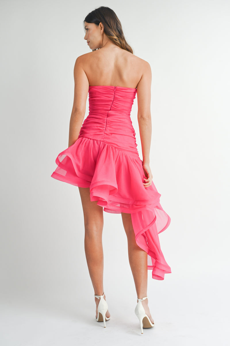 Asymmetrical Ruffle Ruched ROBYN ASYMMETRIC RUFFLE HEM RUCHED MINI DRESS – Mable Clothing