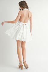 CORINNE EYELET HALTER SHIRT MINI DRESS