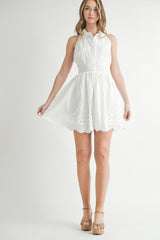CORINNE EYELET HALTER SHIRT MINI DRESS